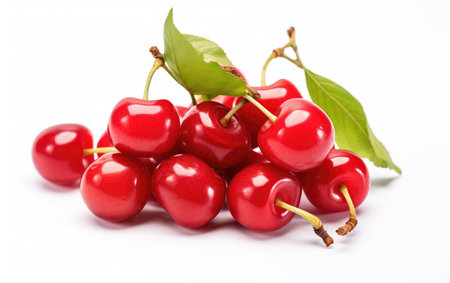 Bunch of Acerola Cherries Isolated on White Backgroundの素材