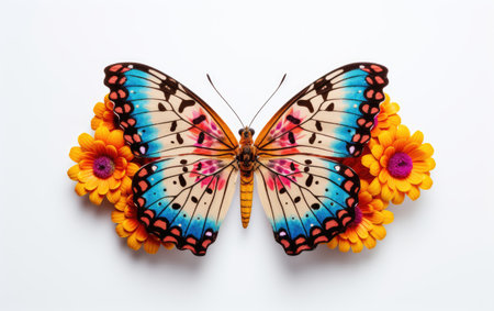 A Colorful Butterfly Resting on an Isolated Flowerの素材