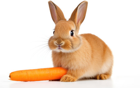 A Cute Rabbit Enjoying a Carrot on a White Backgroundの素材
