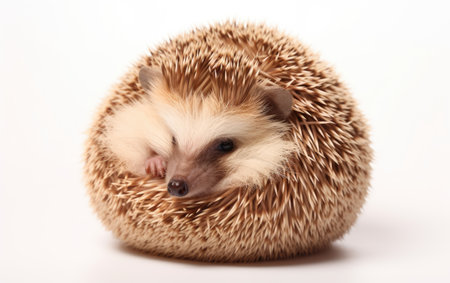 A Cute Hedgehog Curled Up in a Ball Isolated on Whiteの素材