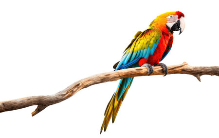 A Colorful Macaw Perched on a Tree Branch Isolatedの素材