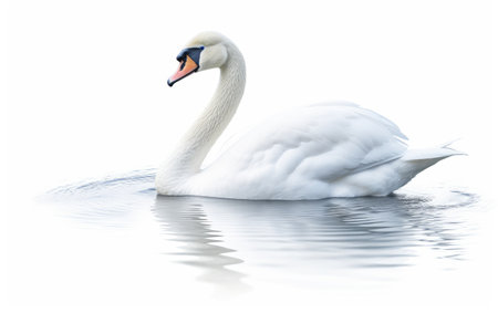 Isolated White Background with a Graceful Swan in a Pondの素材