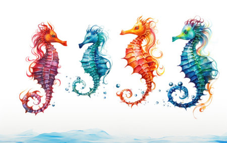A Group of Oceanic Seahorses in a White Background Settingの素材