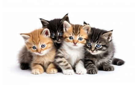 A group of playful kittens cuddling together isolatedの素材