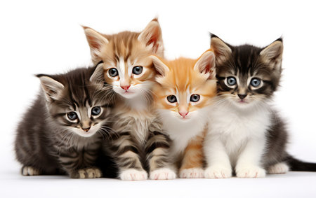 Playful kittens cuddling together isolatedの素材