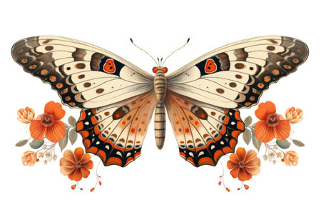 A Moth with Delicate Patterns on Its Wings Resting on a Flowerの素材