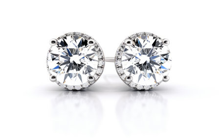 A Pair of Elegant Diamond Stud Earrings Isolated on Whiteの素材
