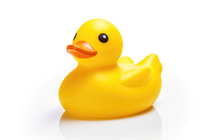 Whimsical Rubber Duck in Isolation Against a White Backgroundの素材