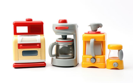 Toy Kitchen Appliance Seton the white backgroundの素材