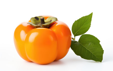 A White Background Showcasing a Luscious Ripe Persimmonの素材