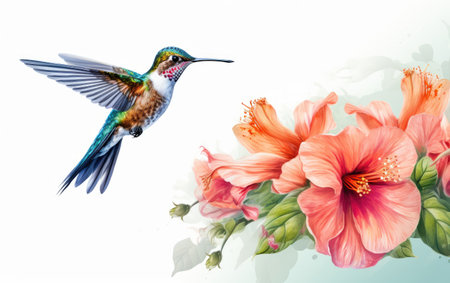 Swiftly Hovering Hummingbird by a Flower in Isolationの素材