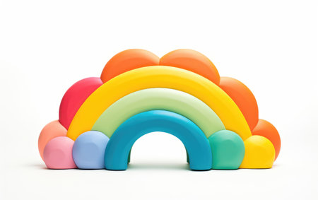 An Isolated Toy Rainbow Adorned with Colorful Arcs and Cloudsの素材