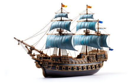 Isolated Toy Pirate Ship with Sails and Cannonsの素材