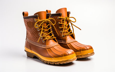 A Pair of Duck Boots on a White Backgroundの素材