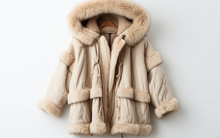Faux Fur Coat Against a White Backdropの素材