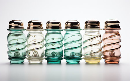 Glass insulators on a plain white surfaceの素材