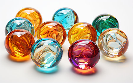Glass marbles on the backdrop of whiteの素材