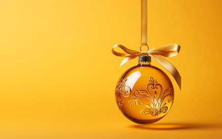 Glass ornament on a sunny yellow surfaceの素材