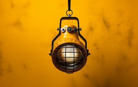 Industrial High Bay Lights against Yellow Backgroundの素材