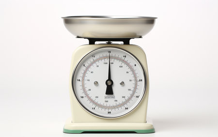 A Kitchen Scale Resting on a White Backgroundの素材