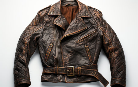 A White Background Featuring a Leather Biker Jacketの素材