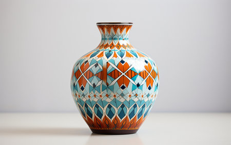 Moroccan Mosaic Pot Resting on White Backgroundの素材