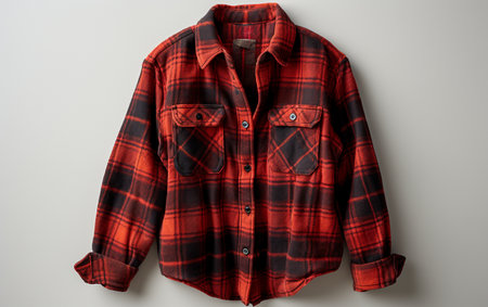 Plaid Flannel Shirt Set on White Backgroundの素材