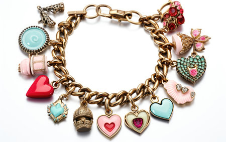 Enamel Charms Adorn a Vintage Charm Bracelet"の素材