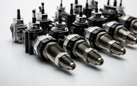 Fuel Injectors of an Automobile Against a White Backdropの素材
