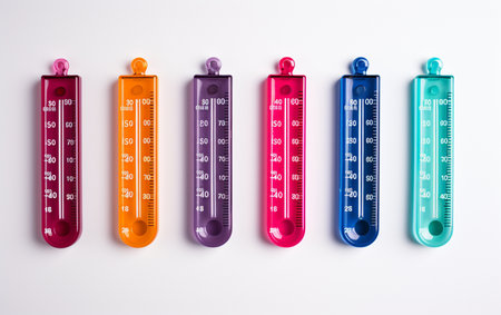 Six Thermometers on a White Backgroundの素材