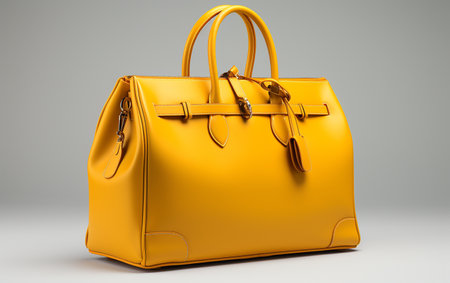 Yellow Report with Bag on White Backgroundの素材