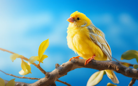 Bright Sky Blue Background with a Canaryの素材