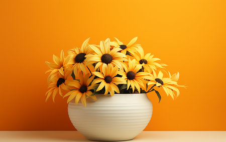 Echinacea Displayed in a White Bowl on the Yellow Backgroundの素材