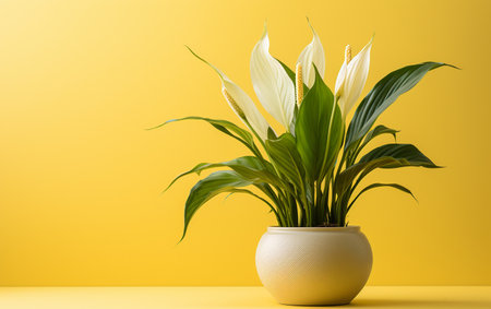 Peace Lily in a White Bowl on White Backgroundの素材