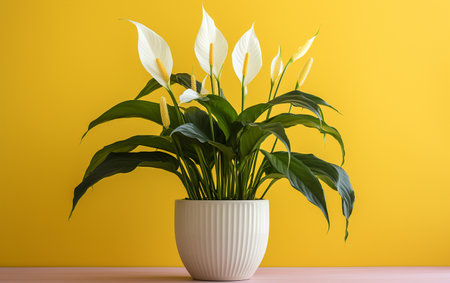 Peace Lily in a White Bowl on White Backgroundの素材