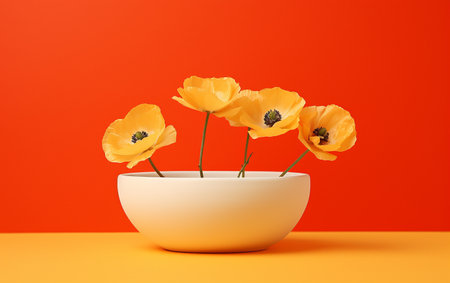 Poppy in a White Bowl on a Yellow Background