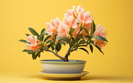 Rhododendron in White Bowl Yellow Backdropの素材