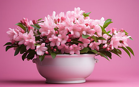 Weigela in White Bowl on Pink Backgroundの素材