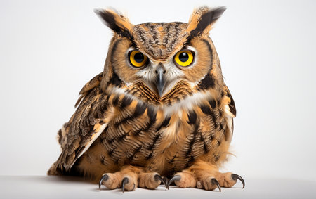 Stunning Great Horned Owl Against a White Backdropの素材
