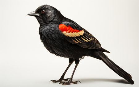 Red Winged Blackbird on White Backdropの素材