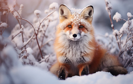 A Red Fox Resting on White Backgroundの素材