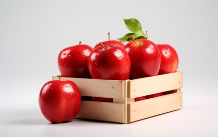 Box of Red Apples on Clear Background. Ai generatedの素材