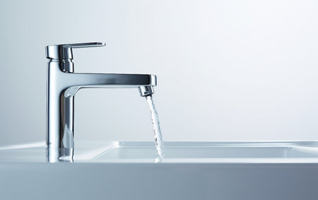 Sleek Silver Faucet on Clear Backgroundの素材