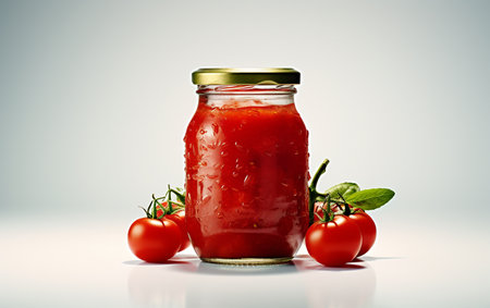 Red Tomato Sauce Filled Glass Jar on Transparent Backgroundの素材