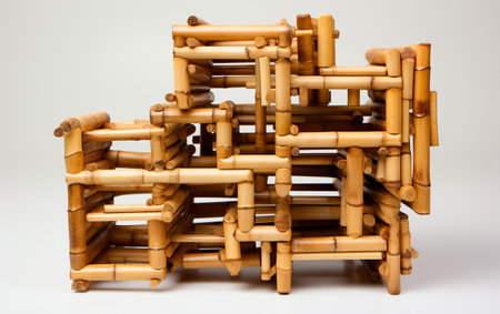 A Neat White Canvas with Bamboo Puzzle Storage on a Transparent Backgroundの素材