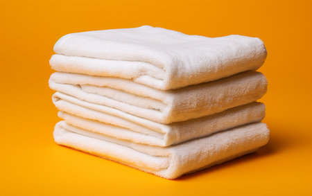 Towels on a Yellow Background in Whiteの素材