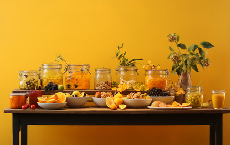 Yellow Background Buffet Display on the Wallの素材