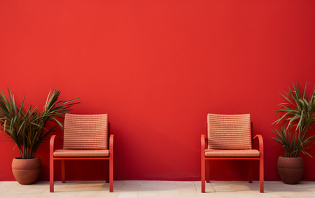 Wall-Mounted Red Chairs: Enhancing Outdoor Home Decorの素材