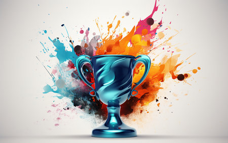 Transparent Background: Trophy Cup with Multicolored Splashの素材