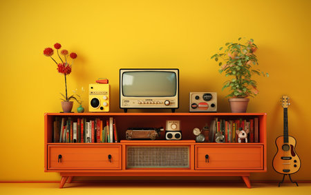 Yellow-themed Wall Entertainment Center Displayの素材